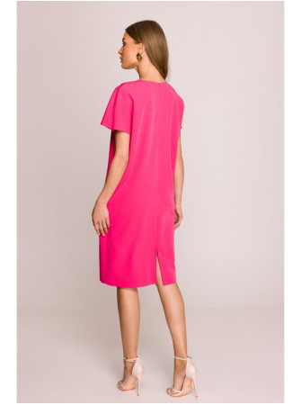 S392 Laisvo stiliaus suknelė su V formos iškirpte - rožinė