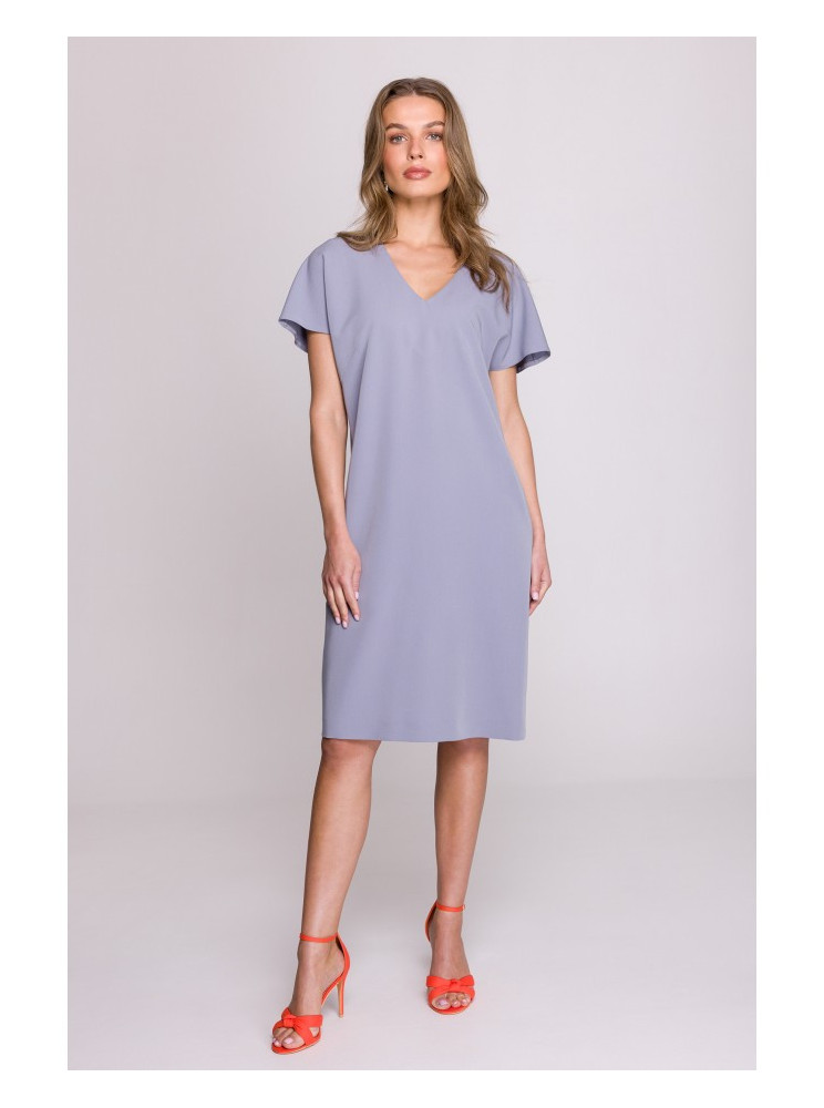 S392 Laisvo stiliaus suknelė V formos iškirpte - dove grey