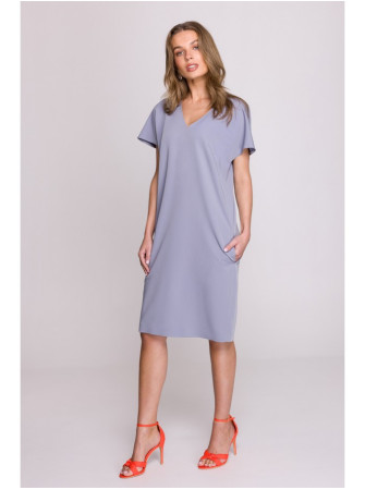S392 Laisvo stiliaus suknelė su V formos iškirpte - dove grey