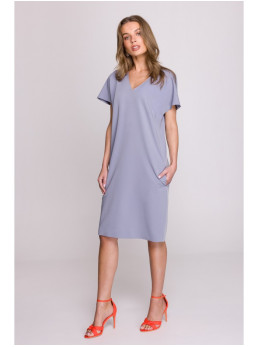 S392 Laisvo stiliaus suknelė V formos iškirpte - dove grey