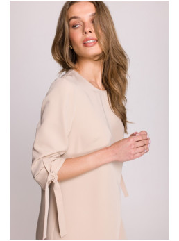 S393 A silueto suknelė su raišteliais ant rankovių - smėlio