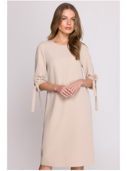 S393 A silueto suknelė surišamomis rankovėmis - smėlio
