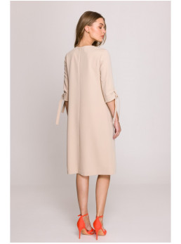 S393 A silueto suknelė surišamomis rankovėmis - smėlio