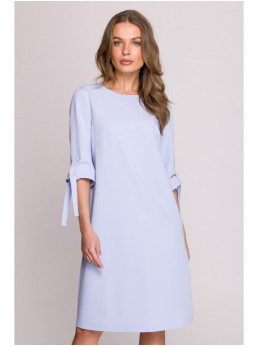 S393 A silueto suknelė surišamomis rankovėmis - šviesiai mėlyna