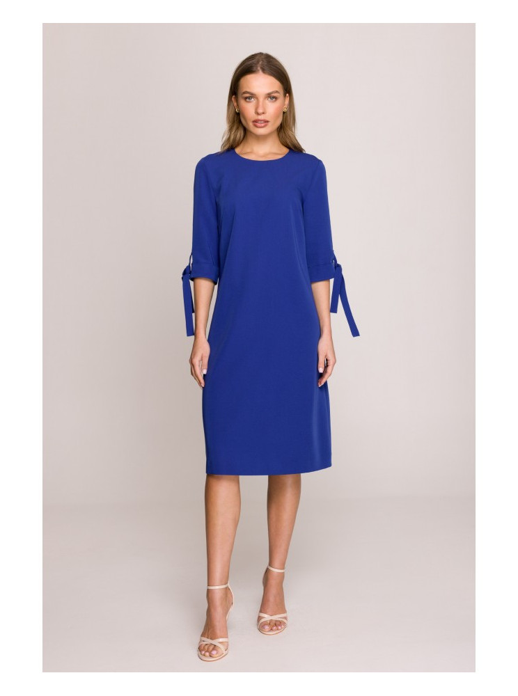 S393 A silueto suknelė su raišteliais ant rankovių - karališka mėlyna