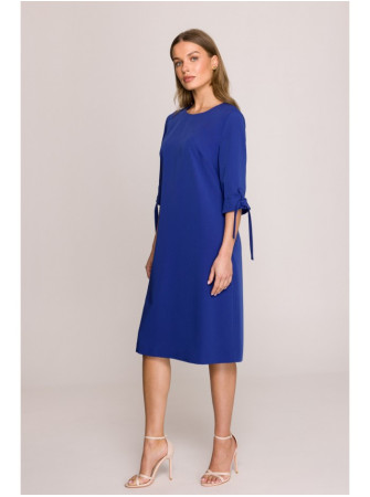 S393 A silueto suknelė su raišteliais ant rankovių - karališka mėlyna