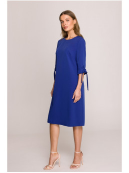 S393 A silueto suknelė su raišteliais ant rankovių - karališka mėlyna