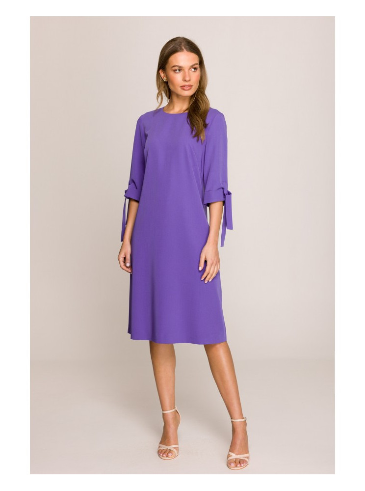 S393 A silueto suknelė su raišteliais ant rankovių - violetinė