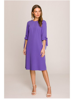 S393 A silueto suknelė su raišteliais ant rankovių - violetinė