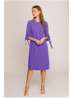 S393 A silueto suknelė su raišteliais ant rankovių - violetinė