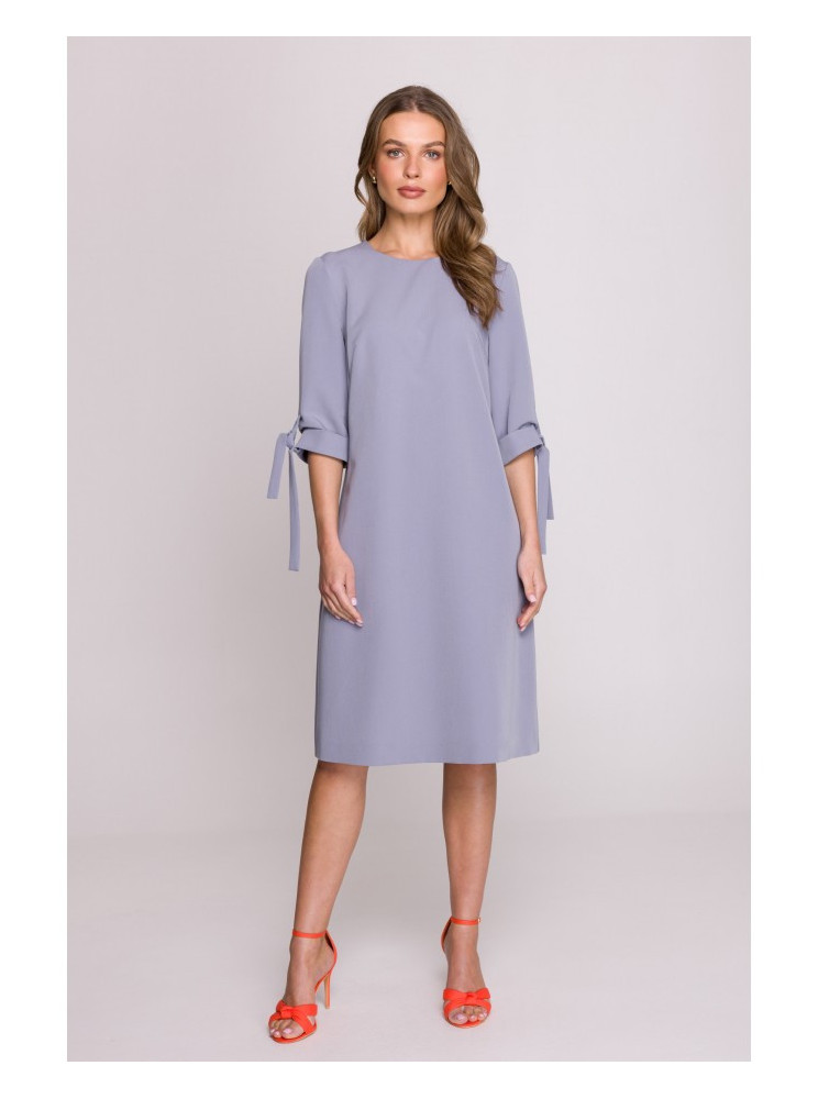 S393 A silueto suknelė su raišteliais ant rankovių - dove grey