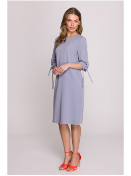 S393 A silueto suknelė su raišteliais ant rankovių - dove grey