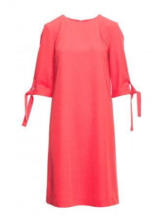 S393 A silueto suknelė su raišteliais ant rankovių - koralinė