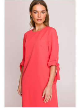 S393 A silueto suknelė su raišteliais ant rankovių - koralinė