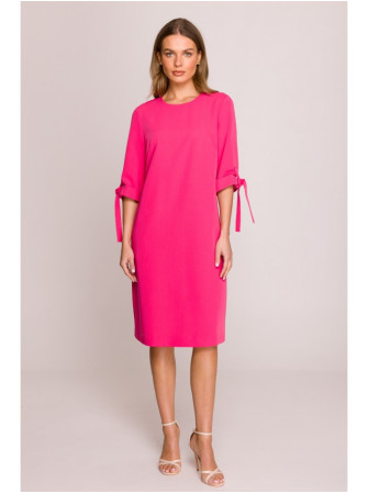 S393 A silueto suknelė su raišteliais ant rankovių - rožinė