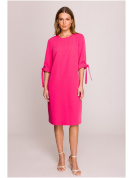 S393 A silueto suknelė surišamomis rankovėmis - rožinė