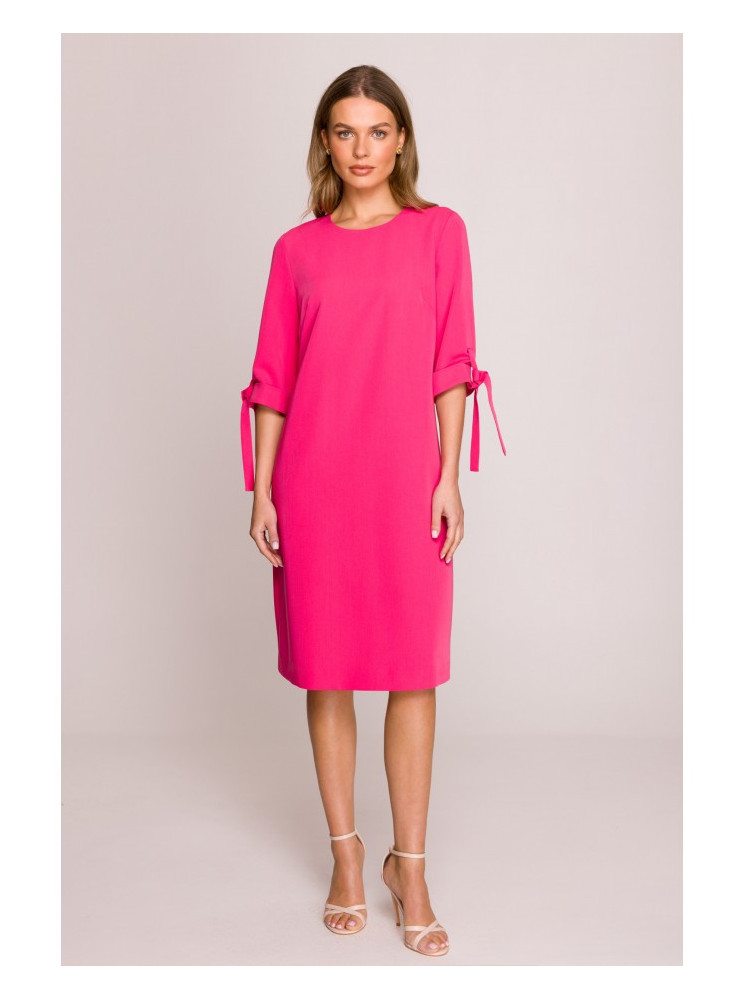 S393 A silueto suknelė su raišteliais ant rankovių - rožinė