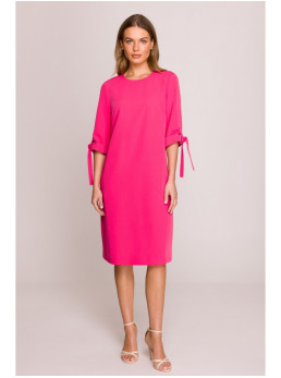 S393 A silueto suknelė su raišteliais ant rankovių - rožinė