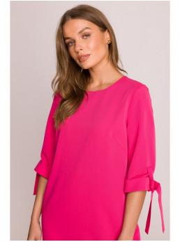 S393 A silueto suknelė su raišteliais ant rankovių - rožinė