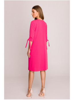 S393 A silueto suknelė su raišteliais ant rankovių - rožinė
