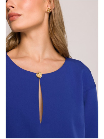 S394 Laisvo silueto suknelė su rakinės skylutės iškirpte - karališka mėlyna