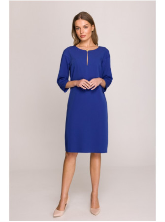S394 Laisvo silueto suknelė su rakinės skylutės iškirpte - karališka mėlyna