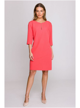 S394 Laisvo silueto suknelė su rakinės skylutės iškirpte - koralinė