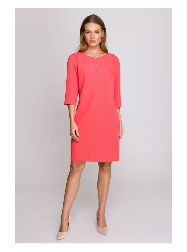 S394 Laisvo silueto suknelė su rakinės skylutės iškirpte - koralinė