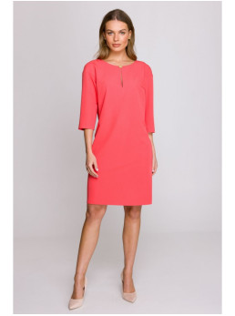 S394 Laisvo silueto suknelė su rakinės skylutės iškirpte - koralinė