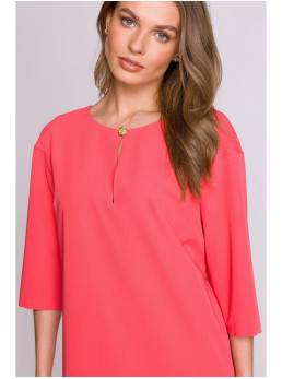 S394 Laisvo silueto suknelė su rakinės skylutės iškirpte - koralinė