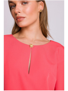 S394 Laisvo silueto suknelė su rakinės skylutės iškirpte - koralinė