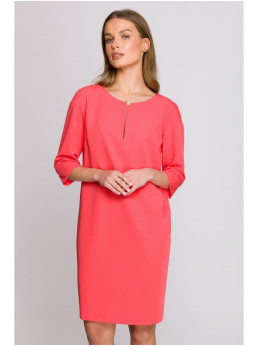 S394 Laisvo silueto suknelė su rakinės skylutės iškirpte - koralinė