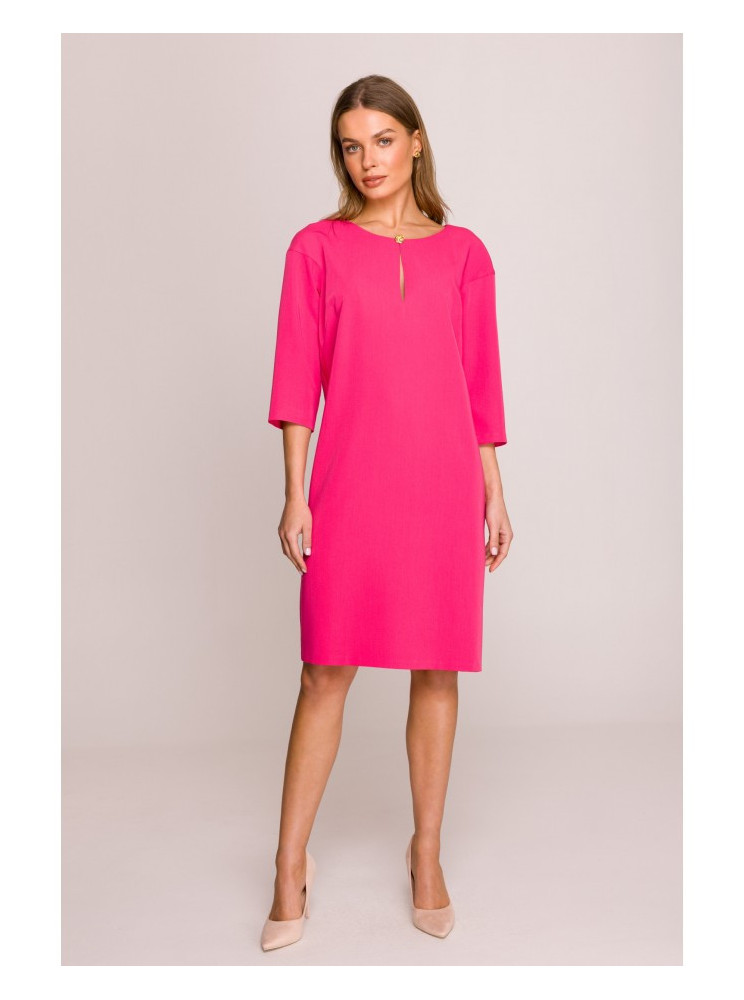 S394 Laisvo stiliaus suknelė su iškirpte-rakto skylute - rožinė