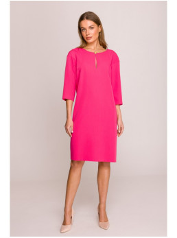 S394 Laisvo stiliaus suknelė su dekoratyvine iškirpte - rožinė