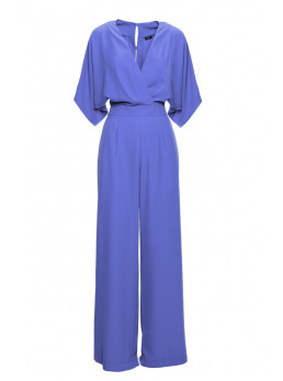 S395 Plačios kelnės kombinezonas su apgaubiančia iškirpte - mėlyna