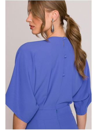 S395 Plačios kelnės kombinezonas su apgaubiančia iškirpte - mėlyna