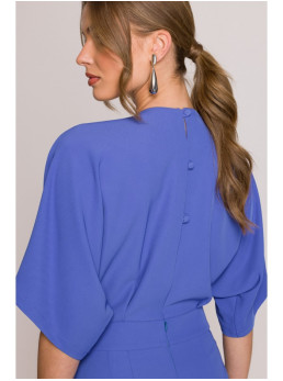 S395 Plačios klešnės kombinezonas su apgaubiančia iškirpte - mėlyna