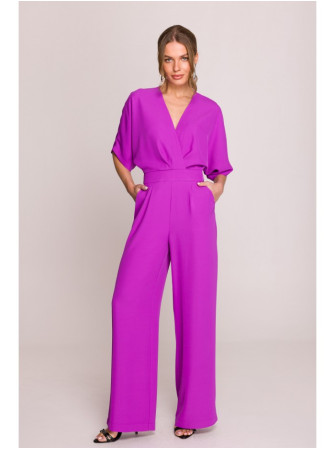 S395 Plataus kirpimo kombinezonas su klostuota iškirpte - levandų