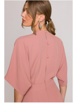 S395 Plačios kelnės kombinezonas su apgaubiančia iškirpte - rožių