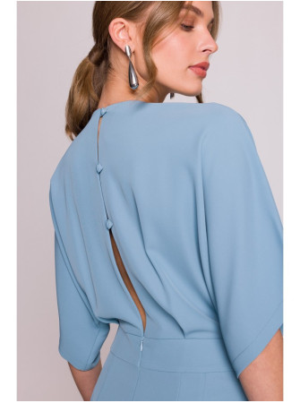 S395 Platus kombinezonas su apjuosiančia iškirpte - dangaus mėlyna