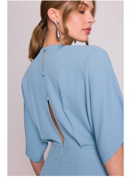 S395 Platus kombinezonas su apjuosiančia iškirpte - dangaus mėlyna