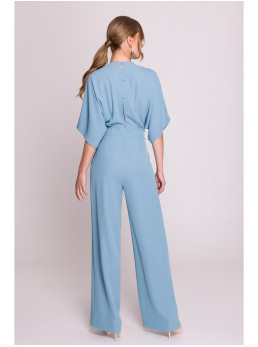 S395 Platus kombinezonas su apjuosiančia iškirpte - dangaus mėlyna