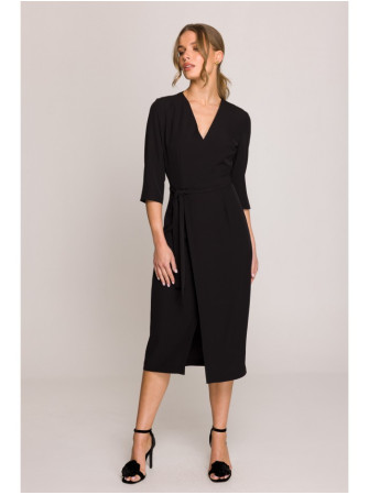 S396 Surišama vidutinio ilgio suknelė - juoda