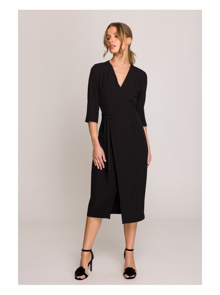 S396 Surišama vidutinio ilgio suknelė - juoda