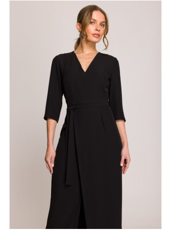 S396 Surišama vidutinio ilgio suknelė - juoda