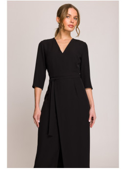 S396 Surišama vidutinio ilgio suknelė - juoda