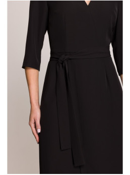 S396 Midi ilgio suknelė su apjuosimo detale - juoda