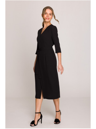 S396 Midi ilgio suknelė su apjuosimo detale - juoda