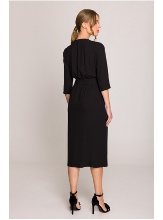 S396 Surišama vidutinio ilgio suknelė - juoda