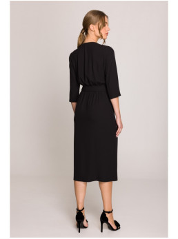 S396 Midi ilgio suknelė su apjuosimo detale - juoda